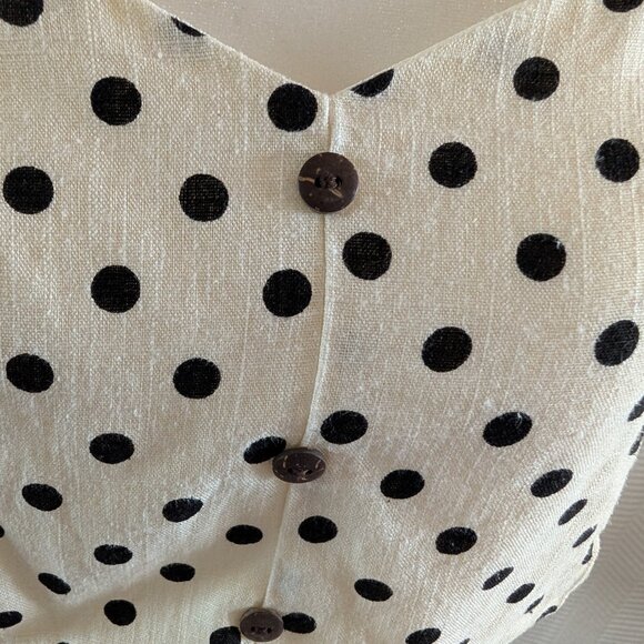Monteau Los Angeles Polka Dot Linen Blend Top Size Large Smocked waistband - Picture 4 of 11